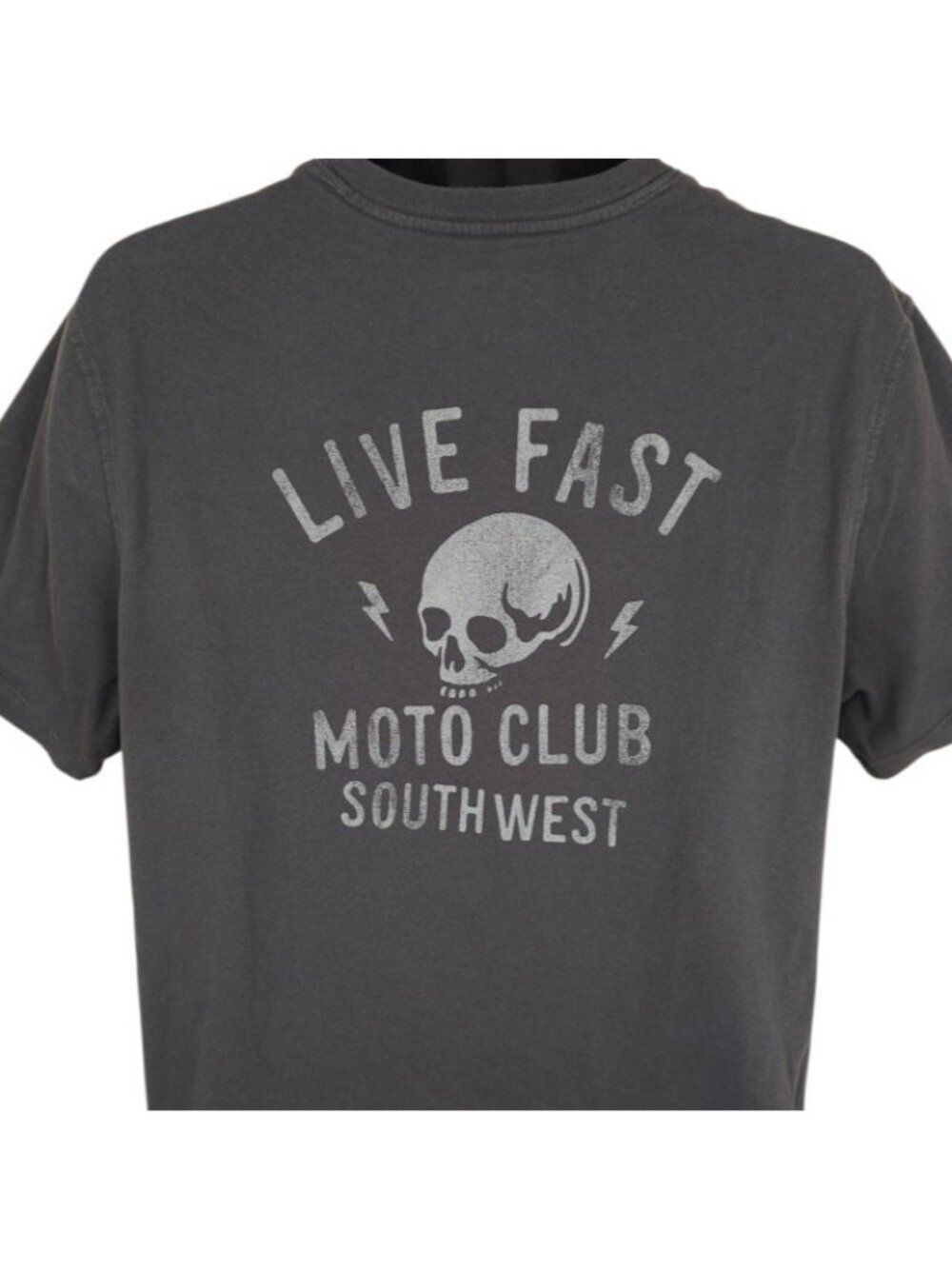 Live Fast Moto Club T Shirt Mens Size Large Gray Lightning Skull Motorcycle
